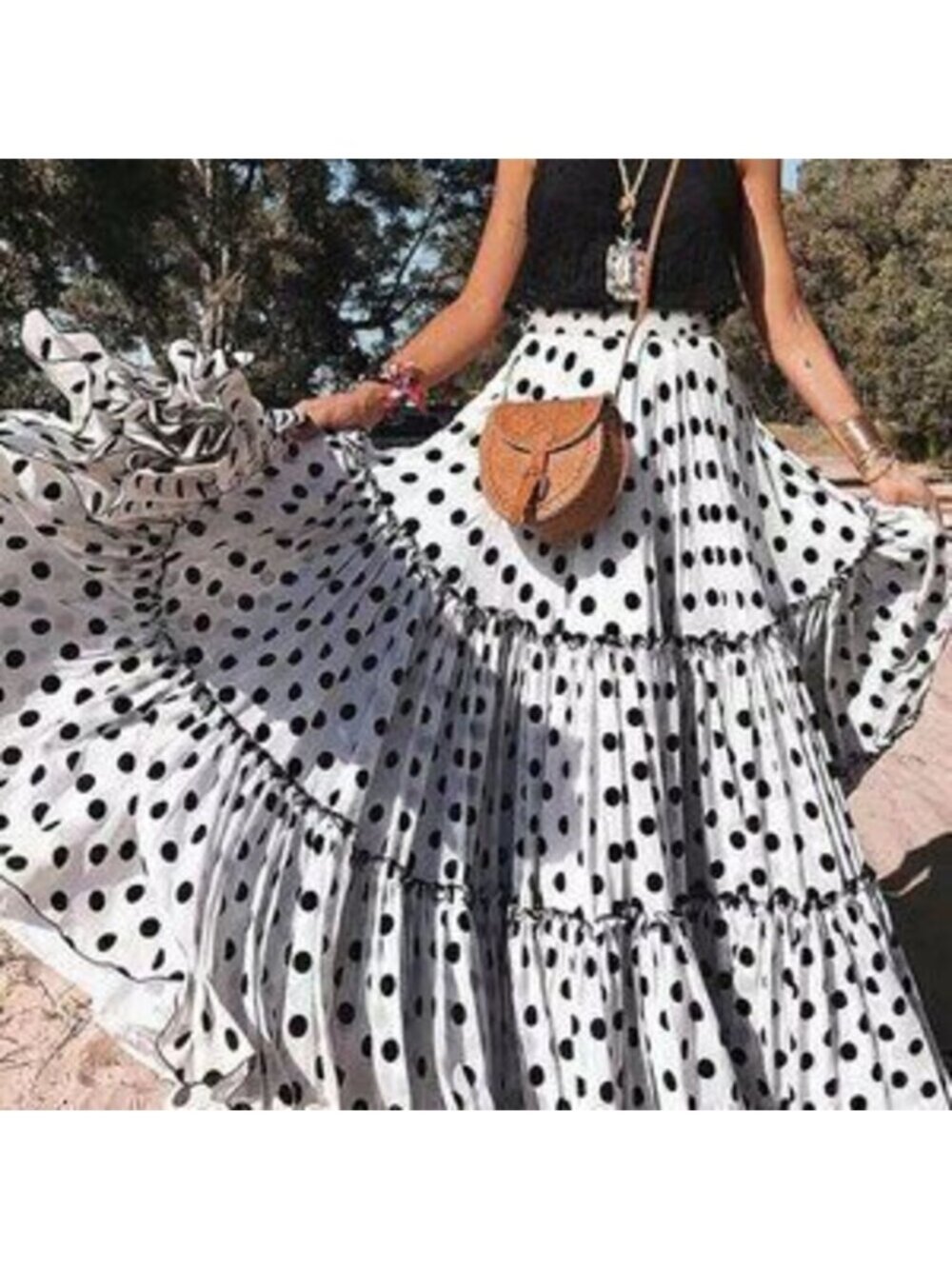 White Casual Women's Elegant Vacation Layered Clashing Polka Dot Halter Skirt